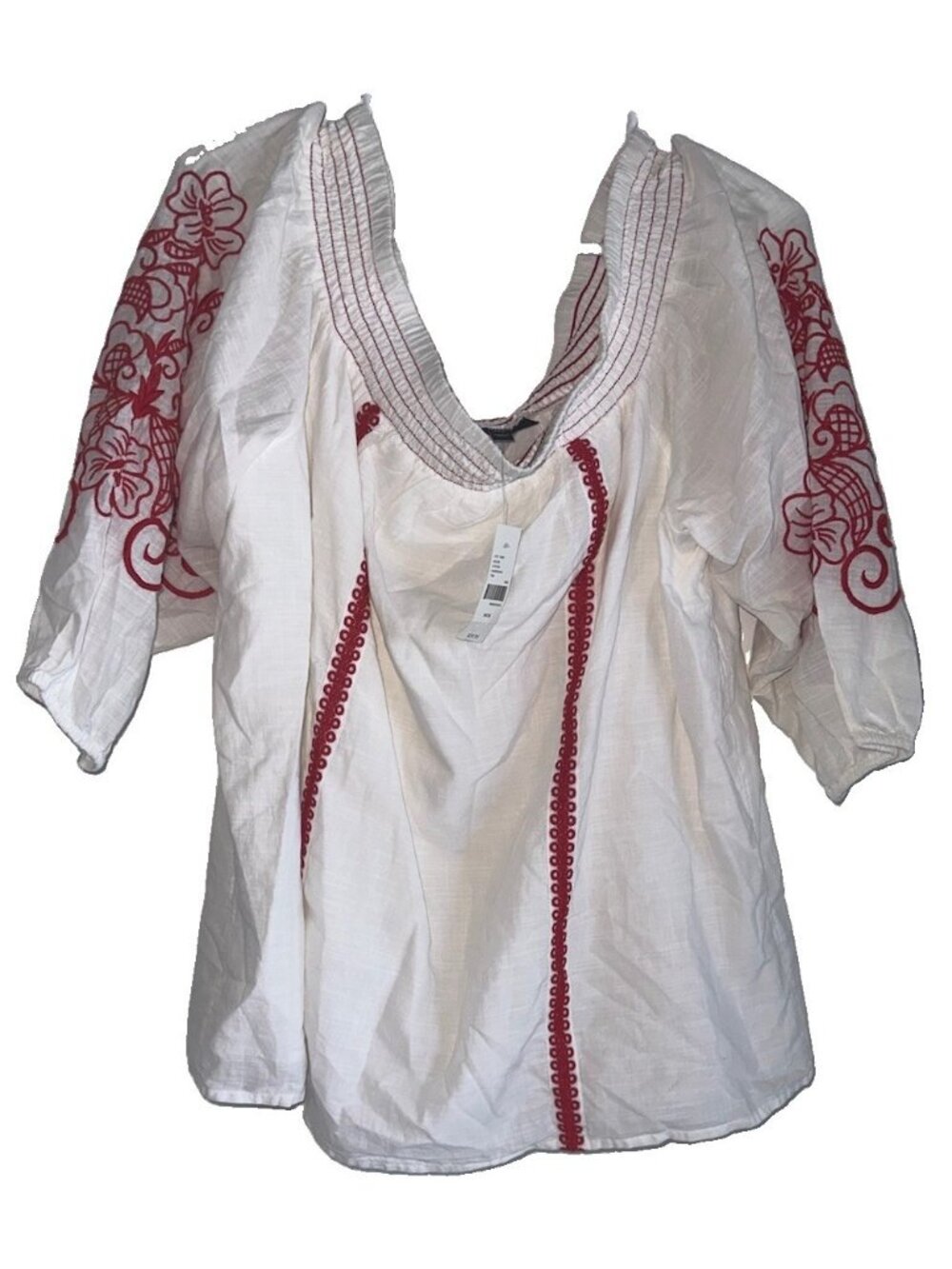 NWT Lane Bryant Off Shoulder Peasant Top Plus 14/16 White Red Embroidery Boho